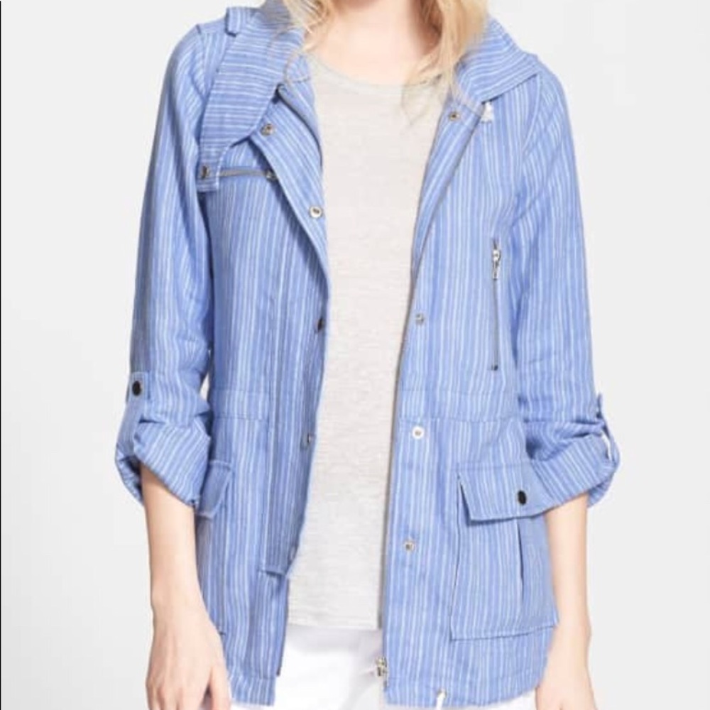 Joie $395 Barker A Stripe Linen Jacket (No Hood) M